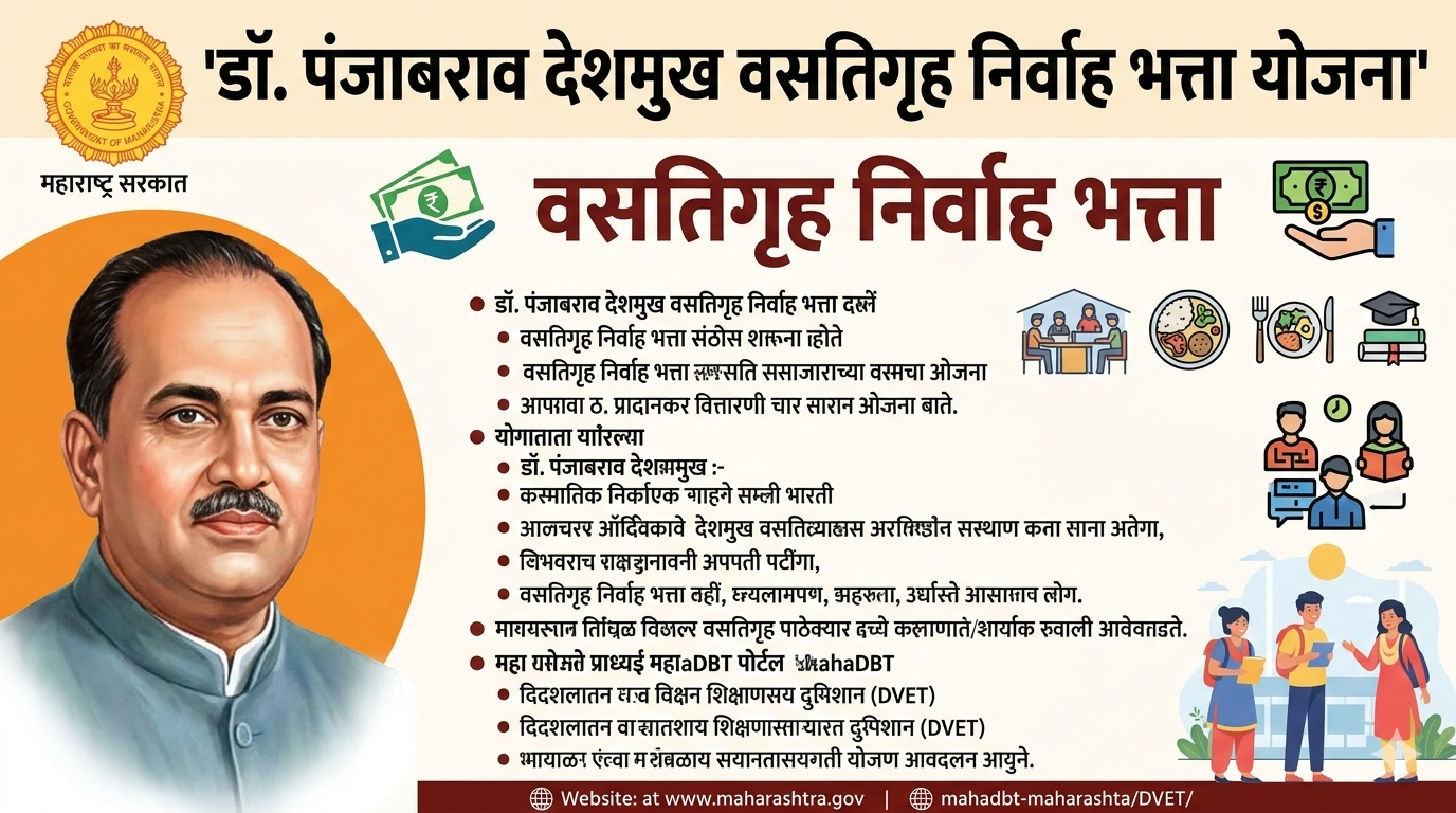 Dr. Panjabrao Deshmukh Hostel Maintenance Allowance  डॉ. पंजाबराव देशमुख वसतिगृह देखभाल भत्ता