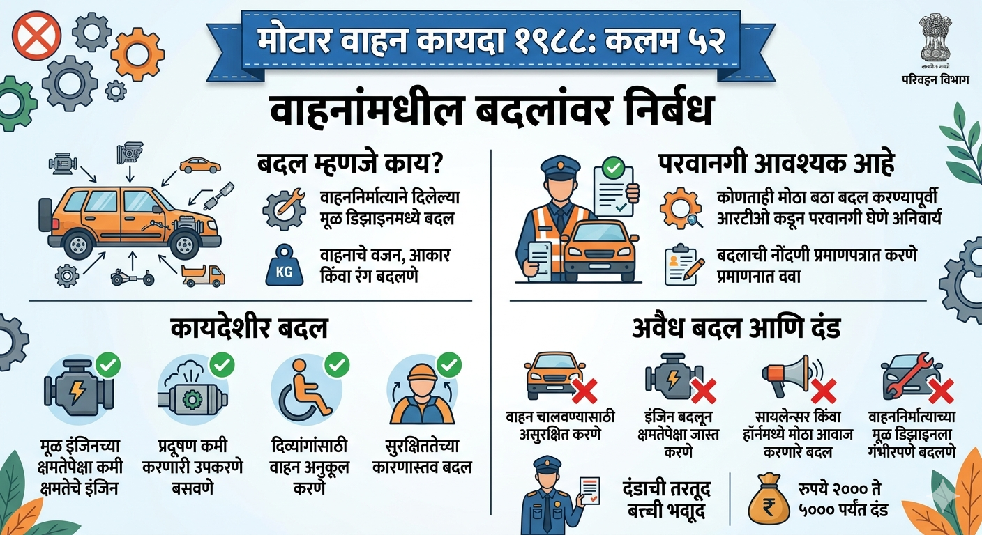 MVA-1988 Section-52 वाहनांमध्ये बदल करण्यावरील निर्बंध